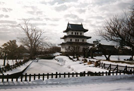 雪景色の松前城・北海道写真
